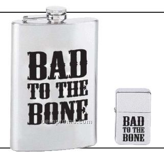 Maxam 2 PC Flask And Lighter Set (Bad To The Bone)