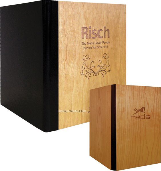Real Wood Menu Cover W/Leather Back-3 View (4-1/4"X11")