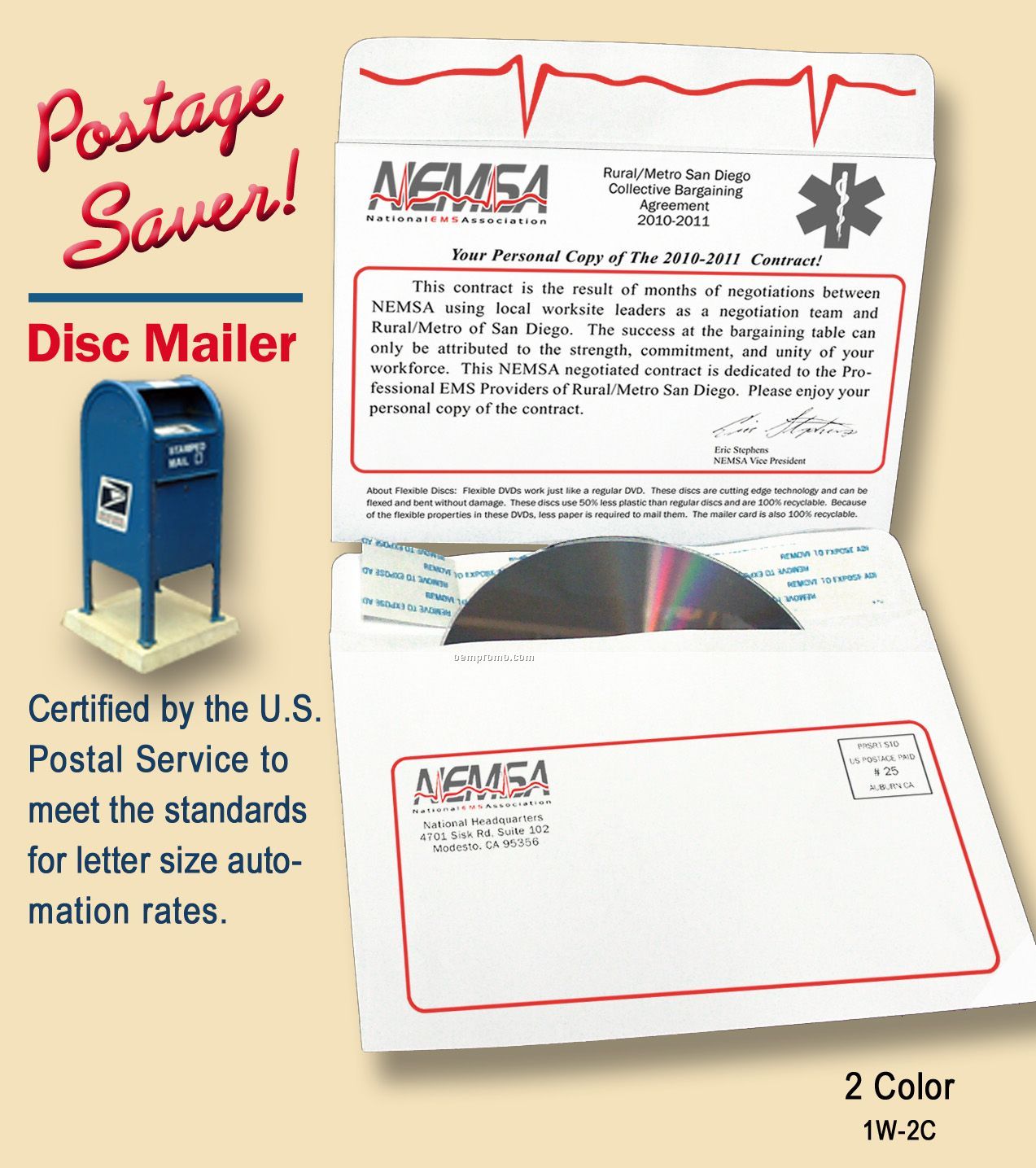 Postage Saver Disc Mailer,2 Color Imprint