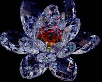 Optic Crystal Lotus Figurine W/ Rainbow Color Center