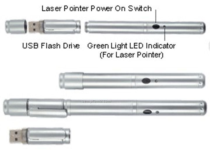 USB Flash Drive W/ Green Laser Pointer / 2 Gb Memory