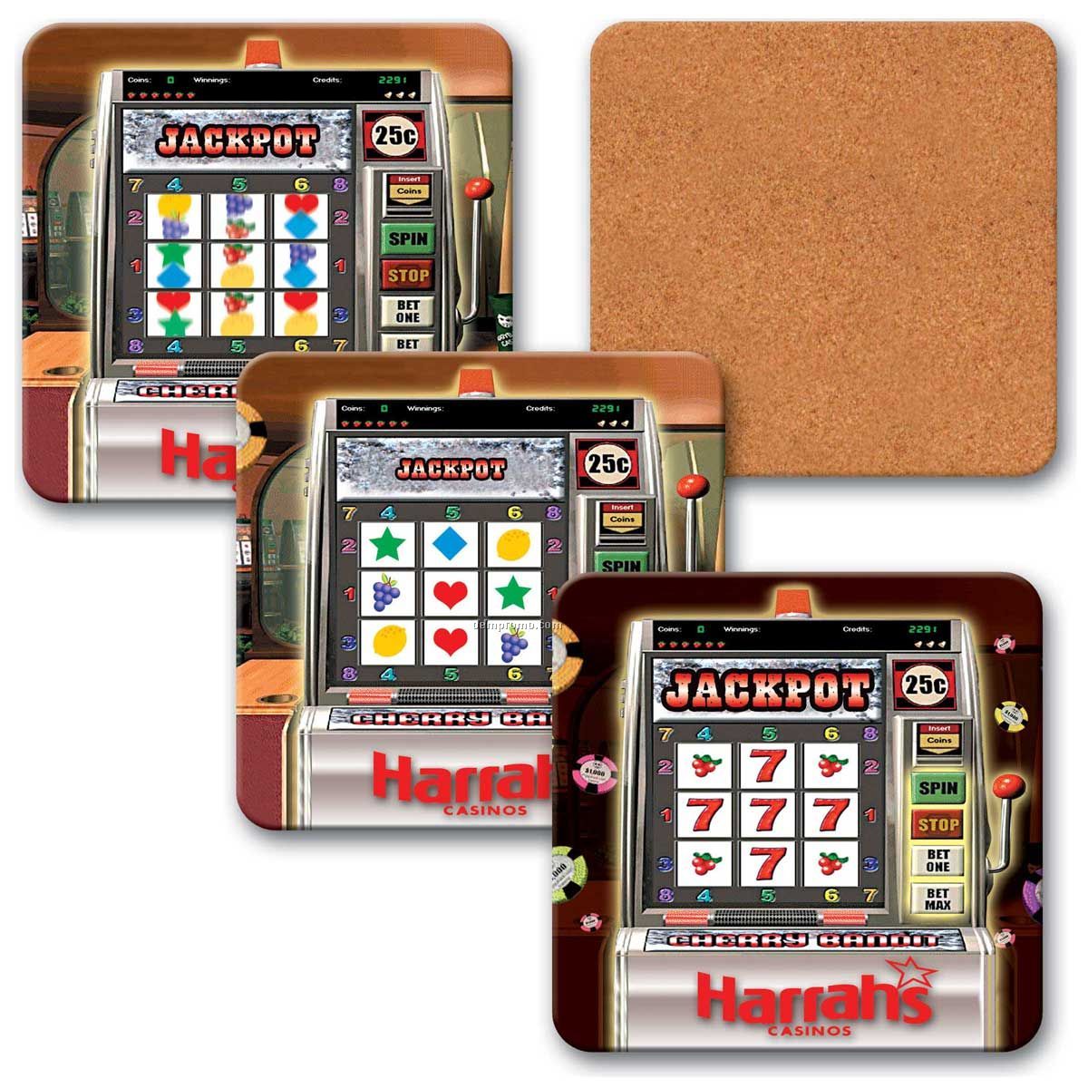 4" Square Coaster W/3d Lenticular Images Of A Slot Machine (Custom)