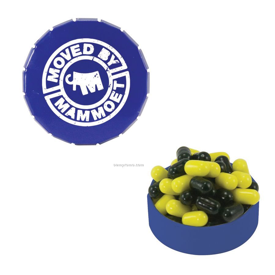 Small Royal Blue Snap-top Mint Tin Filled With Colored Bullet Candy