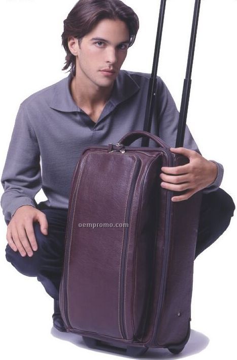 Black Handstained Leather Wheeled Carry On Bag