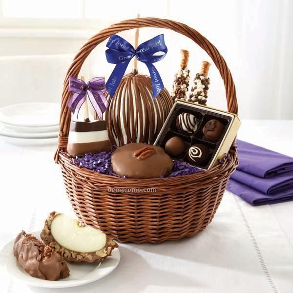 Great Job Ribbon Basket - Apple/ Pretzels/ Candy (12.5"X12.5"X15")