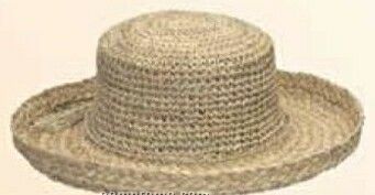 Ladies Sewn Braid Straw Hat With Upturn Brim