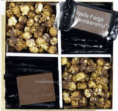 20 Chocolate Cookies & Choco Drizzle Caramel Corn In Gold Gift Box