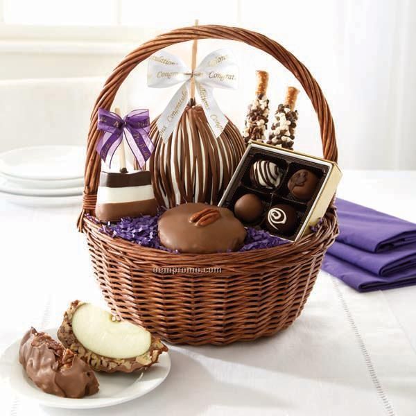 Congratulations Ribbon Basket - Apple/ Pretzels/ Candy (12.5"X12.5"X15")