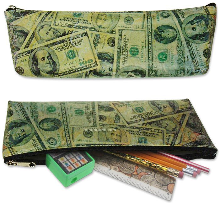 Pencil Case With Usa Currency Money Lenticular Flip Design, Blank