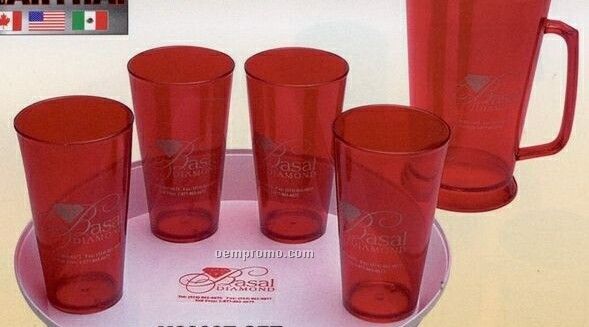 Plastic Pitcher, Pub Glass And Tray Gift Set