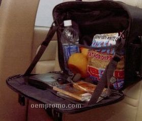 Black Car Seat Back Organizer With Pull Down Tray Or Deep Pocket