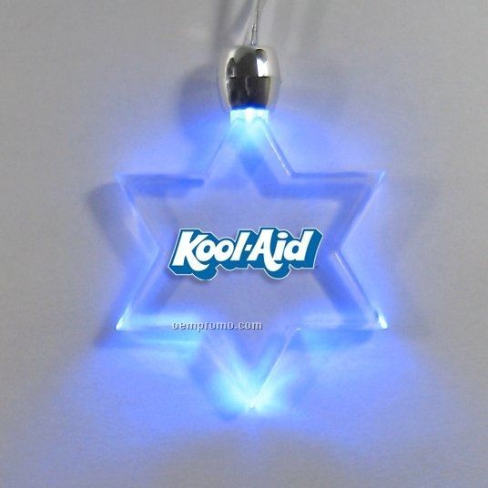 Star Of David Light Up Pendant Necklace W/ Blue LED