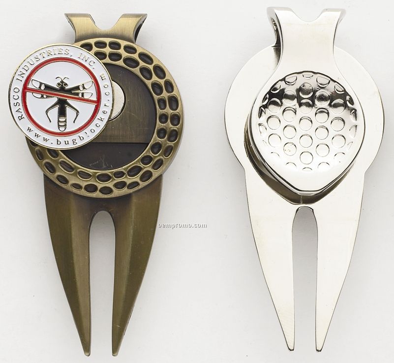 Large Dimpled Divot Tool/ Money Clip With 1" Ball Marker