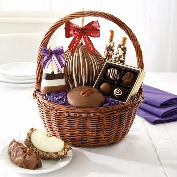 Thank You Ribbon Basket - Apple/ Pretzels/ Candy (12.5"X12.5"X15")