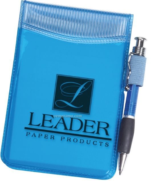 Clear Color Vinyl Pocket-size Jotter Pad Holder W/ Pen