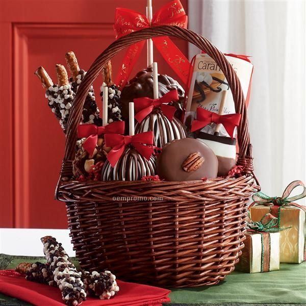 Grand Holiday Basket - Apples/Assorted Caramels/ Pretzels (12.5"X12.5"X15")