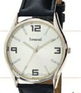 Unisex Black Band Silver Dial Watch With Silver Case