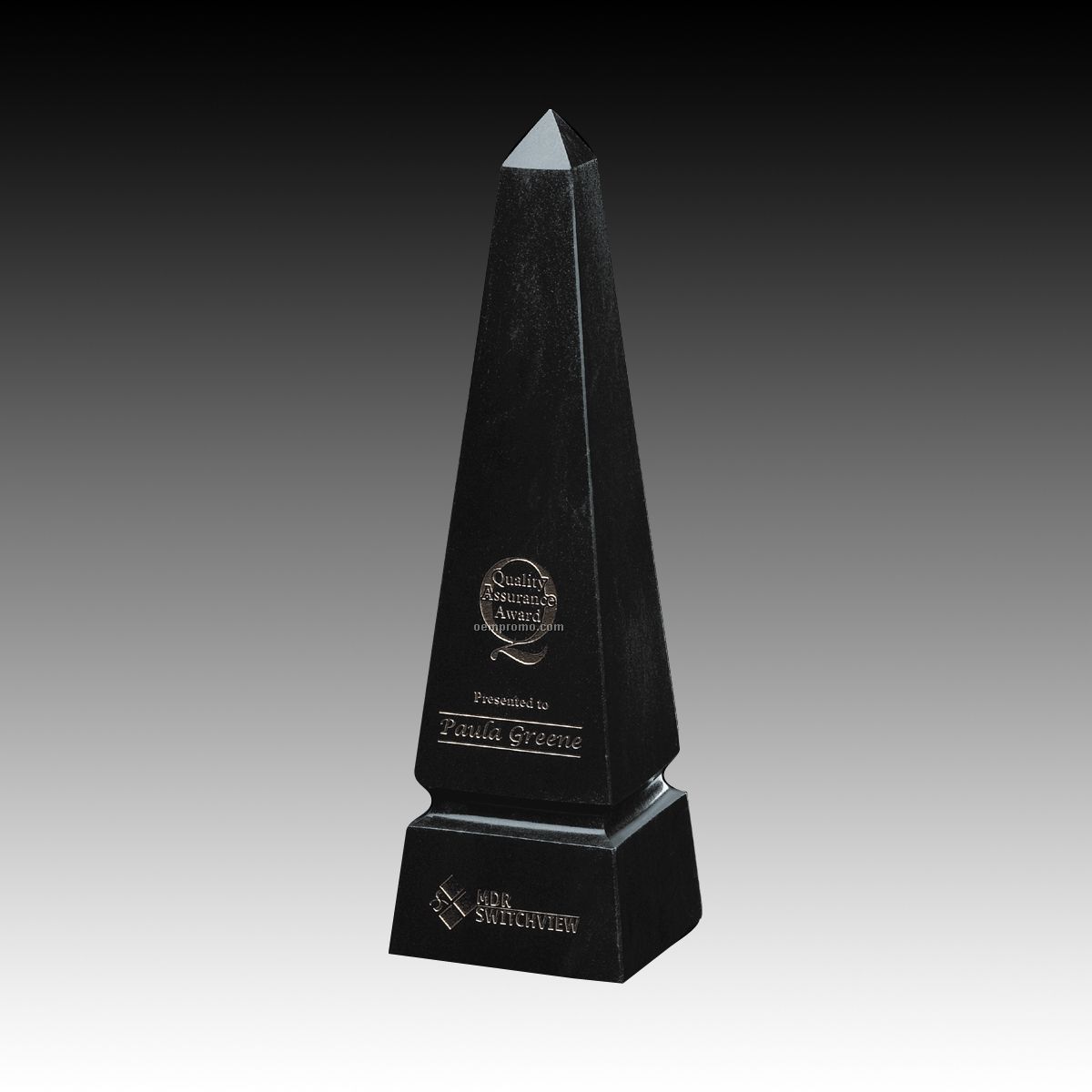 8" Black Genuine Marble Groove Obelisk Award