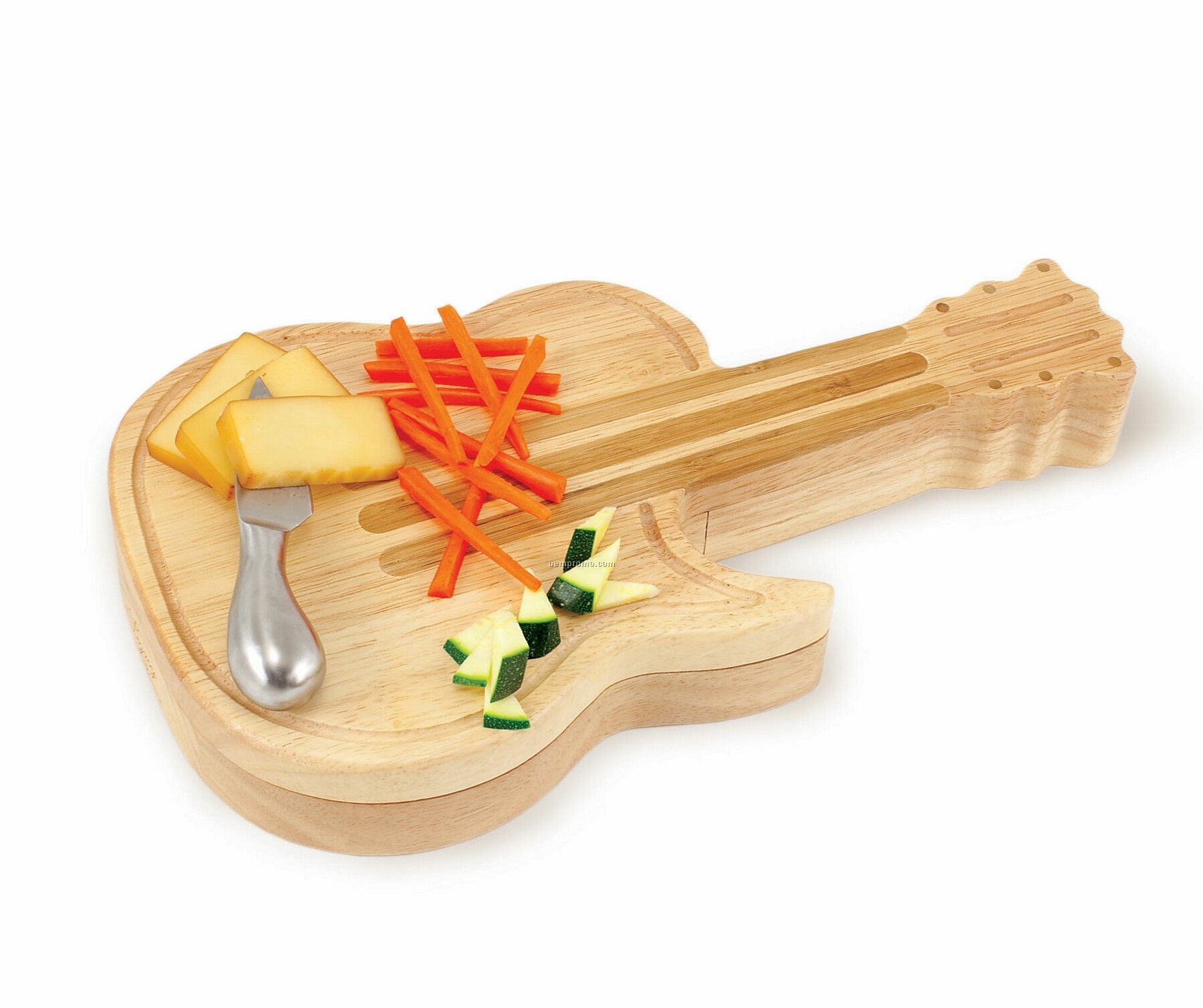Guitar Shaped Rubber Wood Cutting Board W/ 3 Wine & Cheese Tools