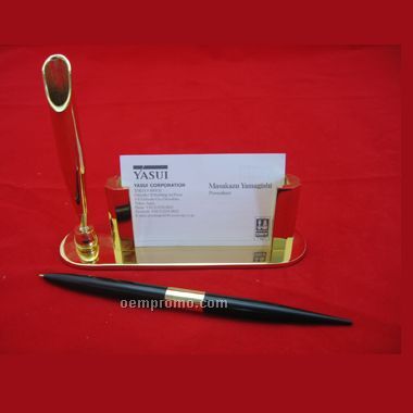 Gold Plated Business Card Holder W/ Pen (Screened)