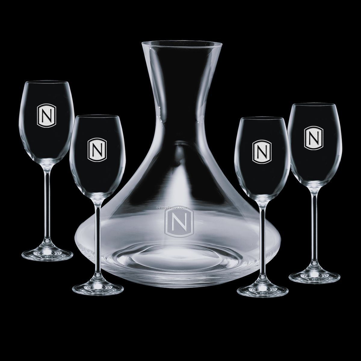 Senderwood Crystal Carafe & 4 Wine Glasses