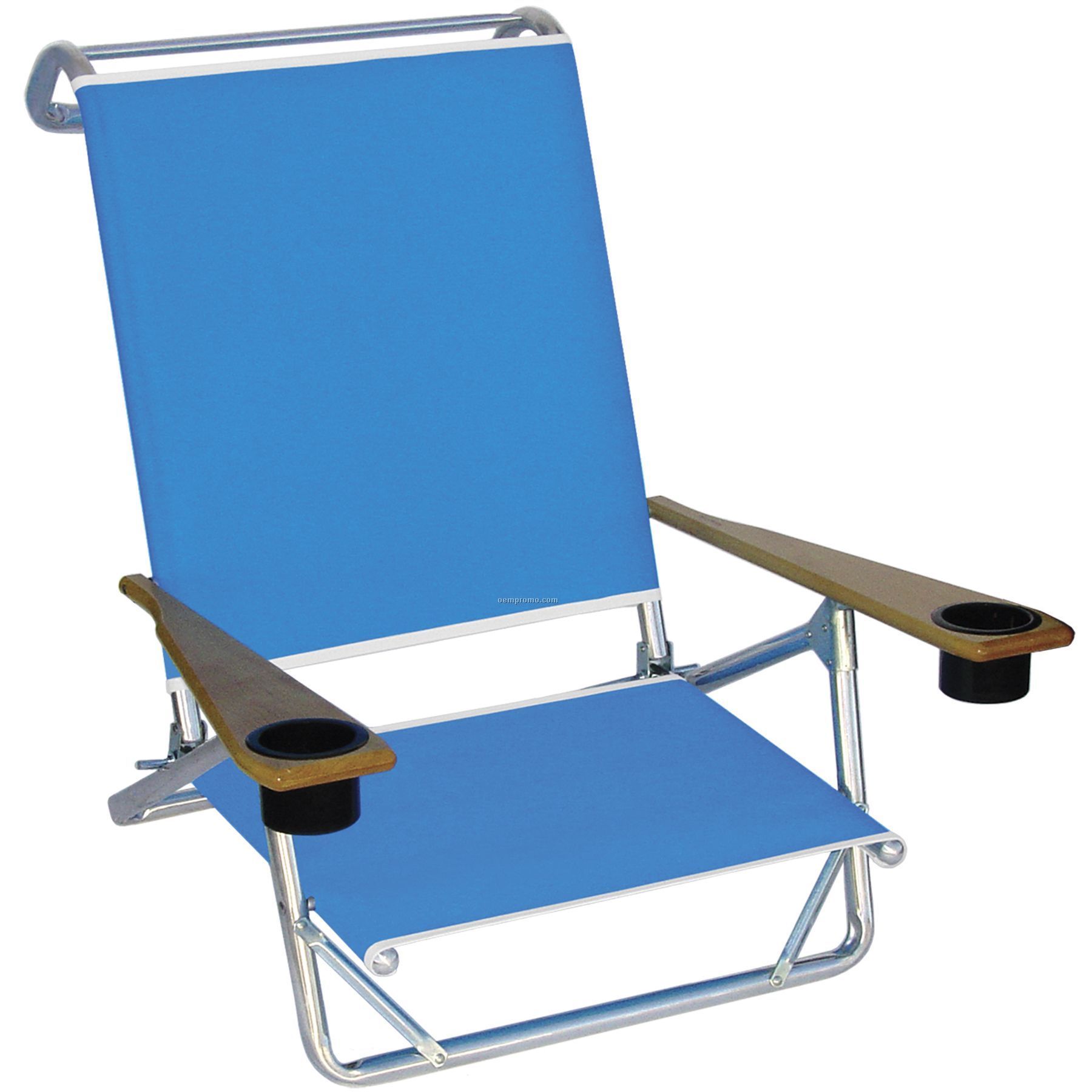 Us Made Deluxe High Back Beach Recliner W/ Wood Arms And 2 Cup Holders