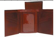 Brown Crocodile Calfskin Leather Tri Fold Wallet W/ Id Window