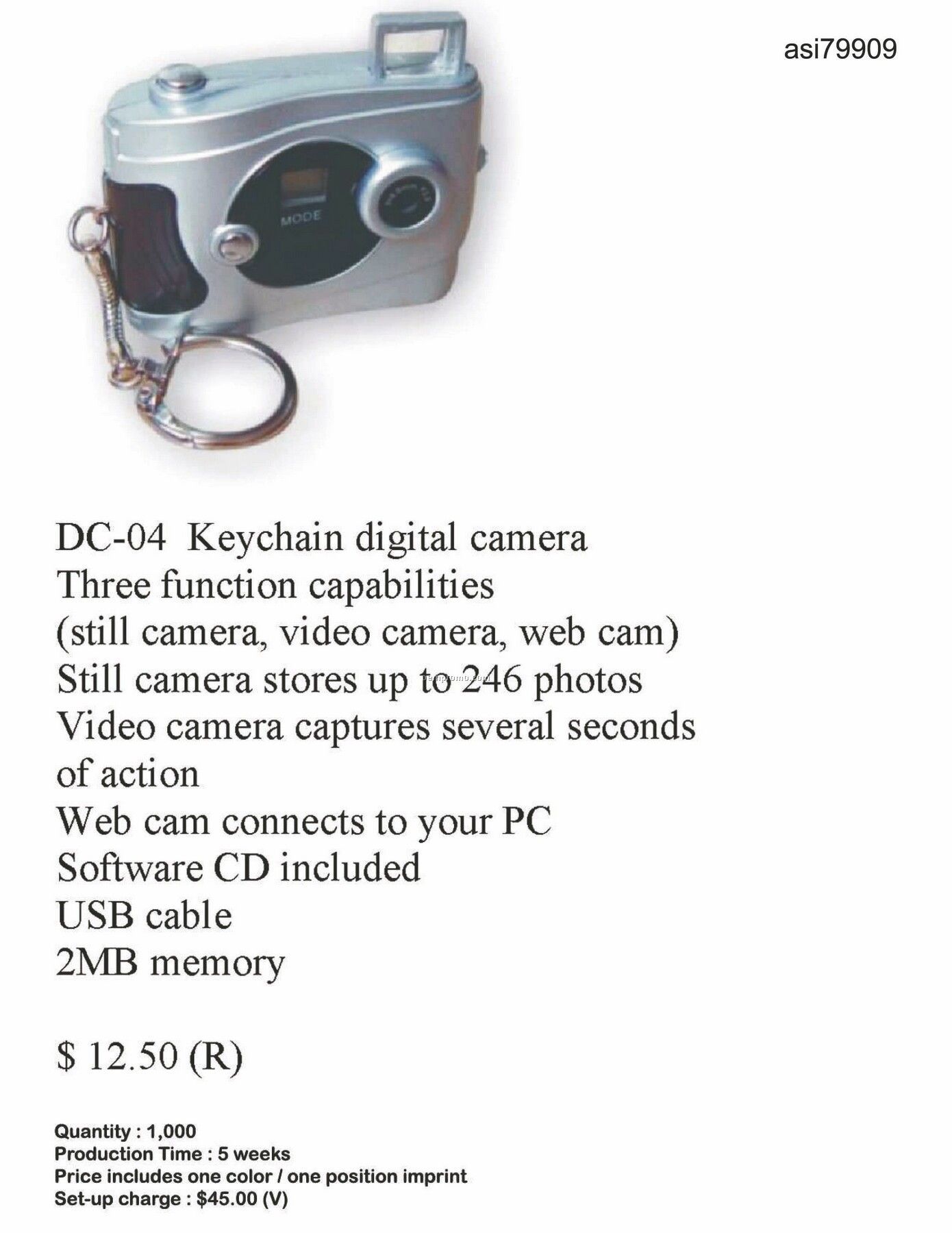 Keychain Digital Camera With 2mb Memory
