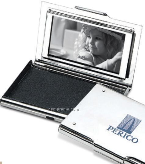 Chrome Plated Business Card Case With Photo Frame