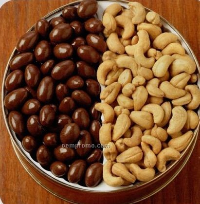 30 Oz. Chocolate Almonds/ Jumbo Cashews Custom Gift Tin
