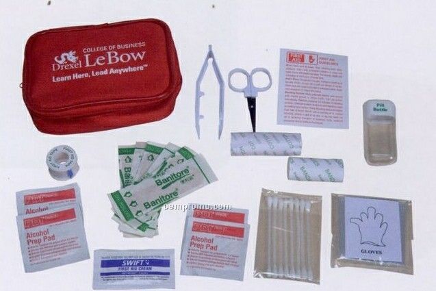 Deluxe First Aid Kit In Red Nylon Zipper Case