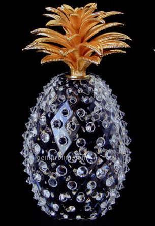 Optic Crystal Pineapple Figurine W/ Diamond And Gold Head