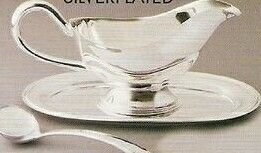 Silver Plated Gravy Boat W/ Tray And Spoon