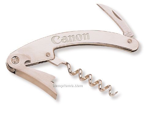 1"X4-1/2" All Stainless Steel Corkscrew & Opener W/ Serrated Knife