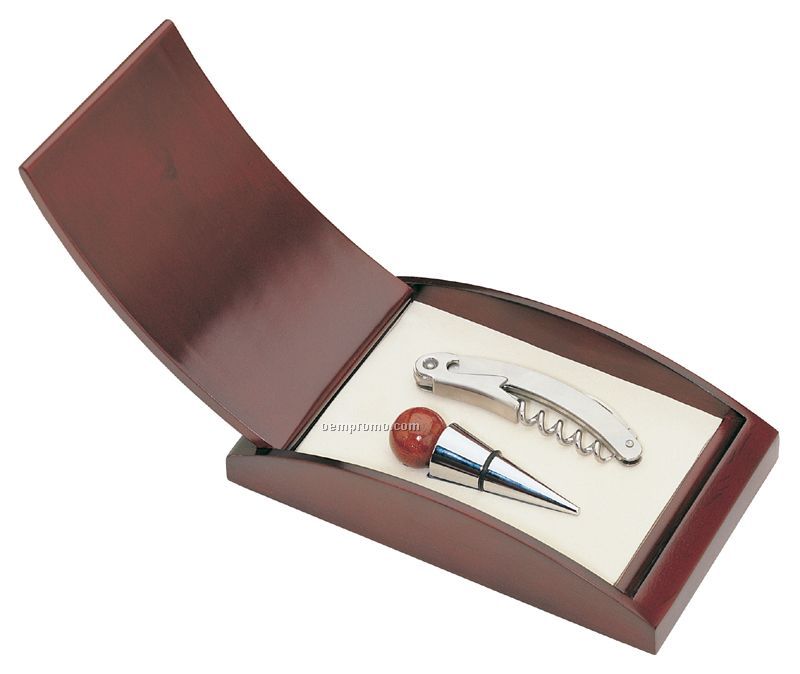 Rosewood Wine Stopper With Corkscrew Set