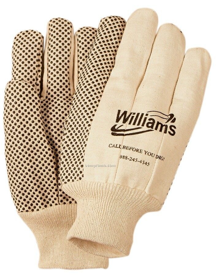 Men's 100% Cotton Canvas Gloves W/ Pvc Grip Dots On Palm (Small/ Large)