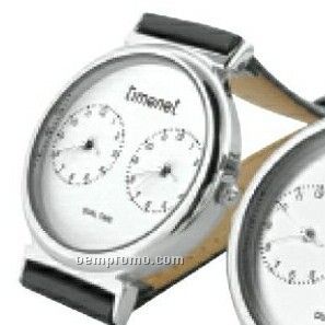 Auckland Men's Dual Time Zone Wristwatch With Black Band & Silver Dial