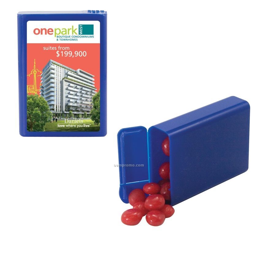 Blue Refillable Plastic Mint/ Candy Dispenser With Cinnamon Red Hots