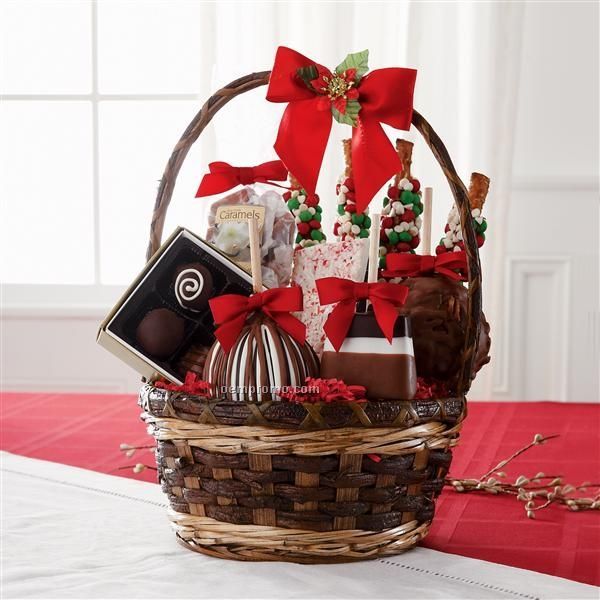 Classic Holiday Basket - Apples/ Peppermint Bark/ Treats (10"X10"X13")