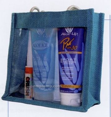 Jute Collection Medium Teal Clear Front Bag W/ Sun Essential Products