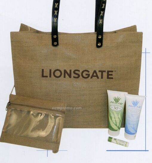 Jute Collection Beach Bag W/ Pouch & Sun Essential Products