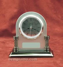Silver & Pewter Finish Alarm Clock W/ Silver Dial (6"X5-3/4")