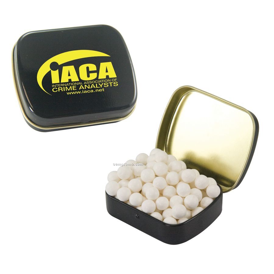 Small Black Snap-top Mint Tin Filled With Signature Peppermints