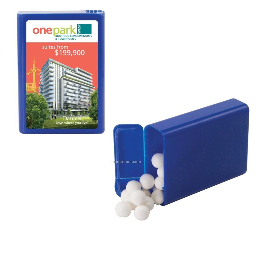 Blue Refillable Plastic Mint/ Candy Dispenser With Signature Peppermints