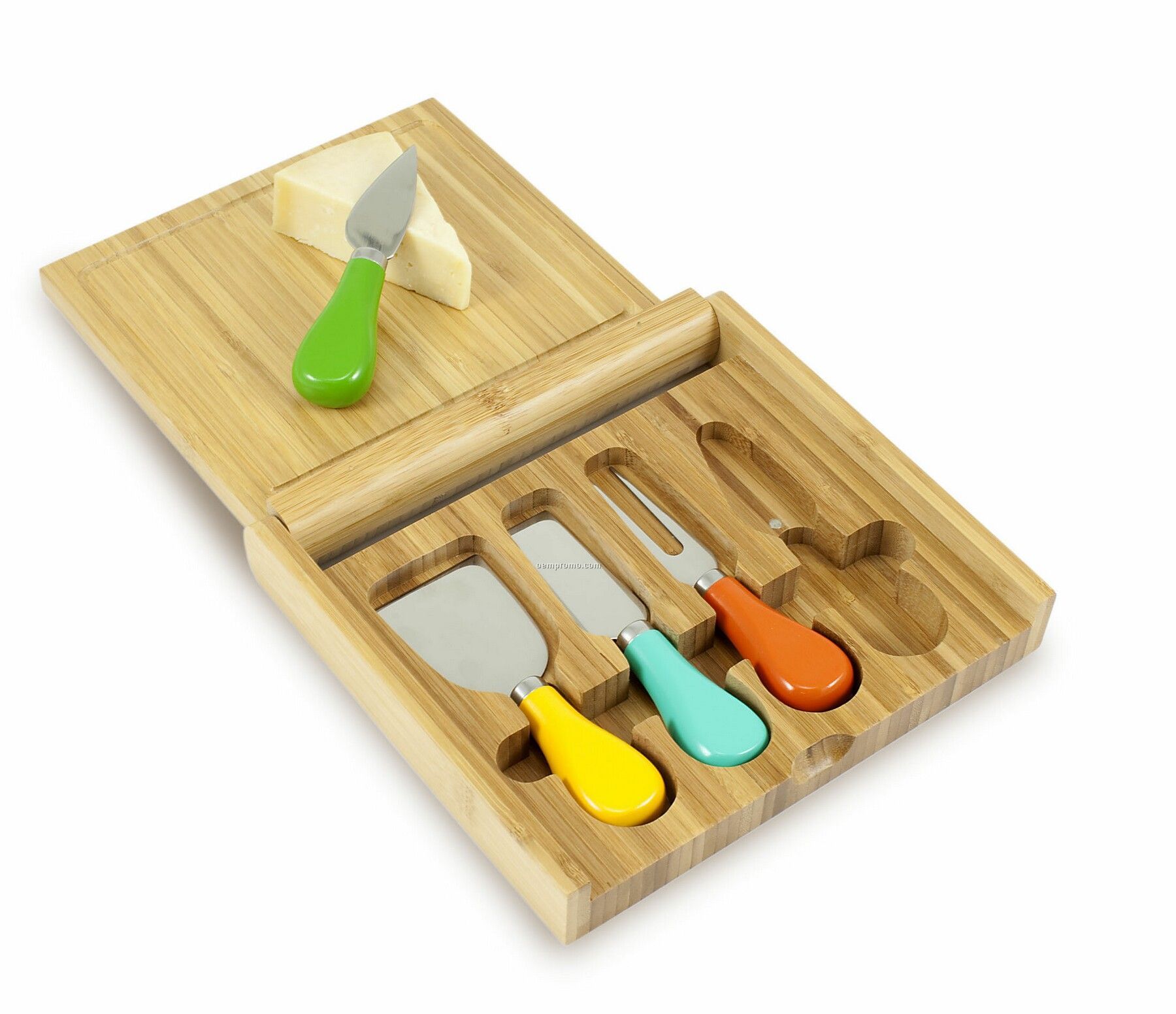 Carnaval Bamboo Cutting Board W/ Colored Handle Cheese Tools