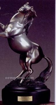 Silver Finish Rearing Horse Trophy W/ Round Base (6"X8")