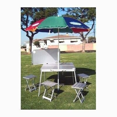4-person Folding Table & Stool Chairs (Umbrella Sold Separately)