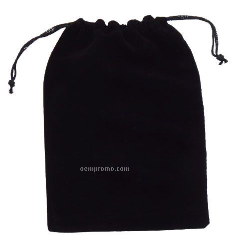 6" X 9" Black Velveteen Pouch With Drawstring.