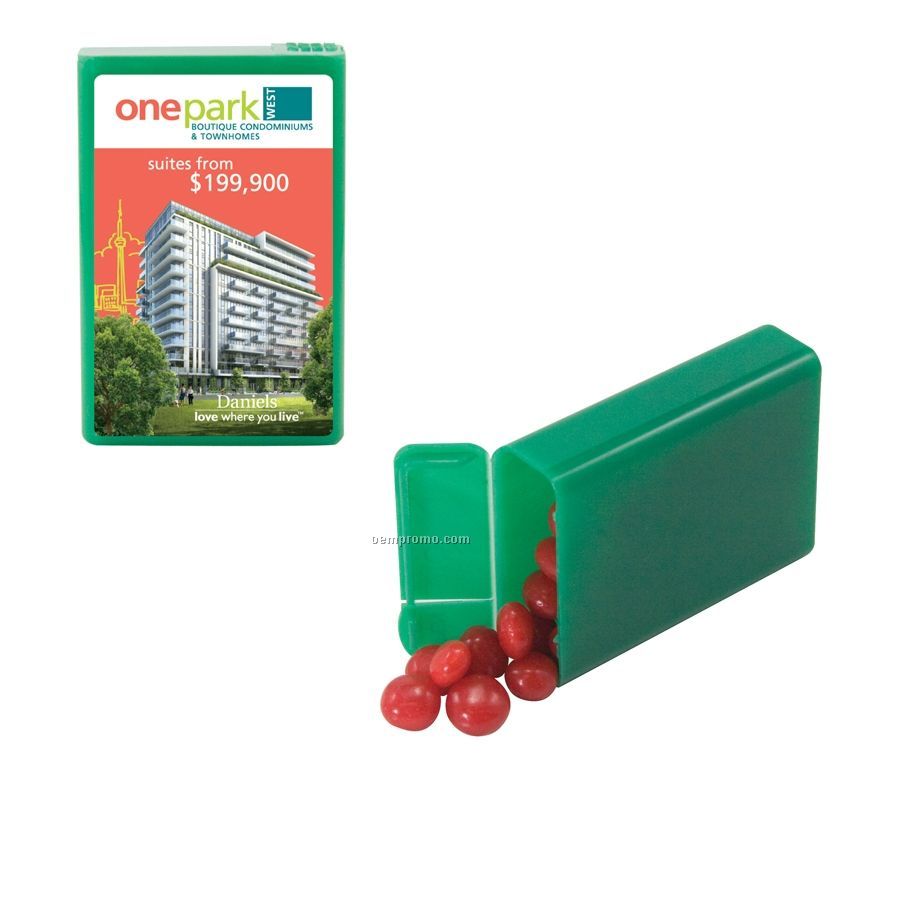 Green Refillable Plastic Mint/ Candy Dispenser With Cinnamon Red Hots