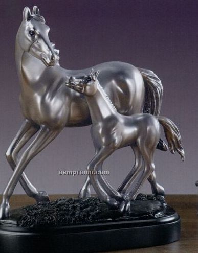 Silver Finish Running Mare & Foal Trophy - Oblong Base (8"X8")